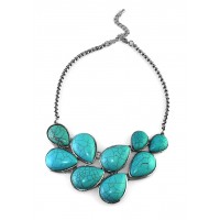 Turquoise Teardrop Stone Tibetan Silver Statement Bib Necklace